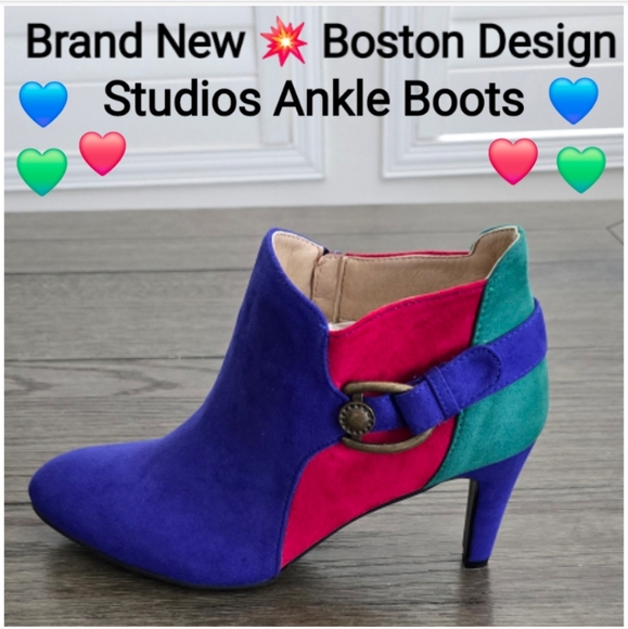Boston Design Studio Blue, Green & Red Colorblock Women's Bootie, Size 11W - Picture 14 of 14